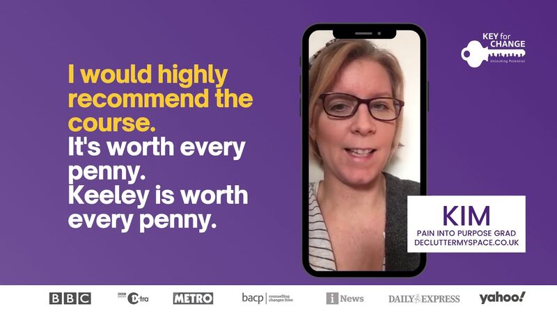 Kim, a Pain into Purpose graduate, on camera: &ldquo;Keeley is worth every penny&rdquo; — still from her video testimonial